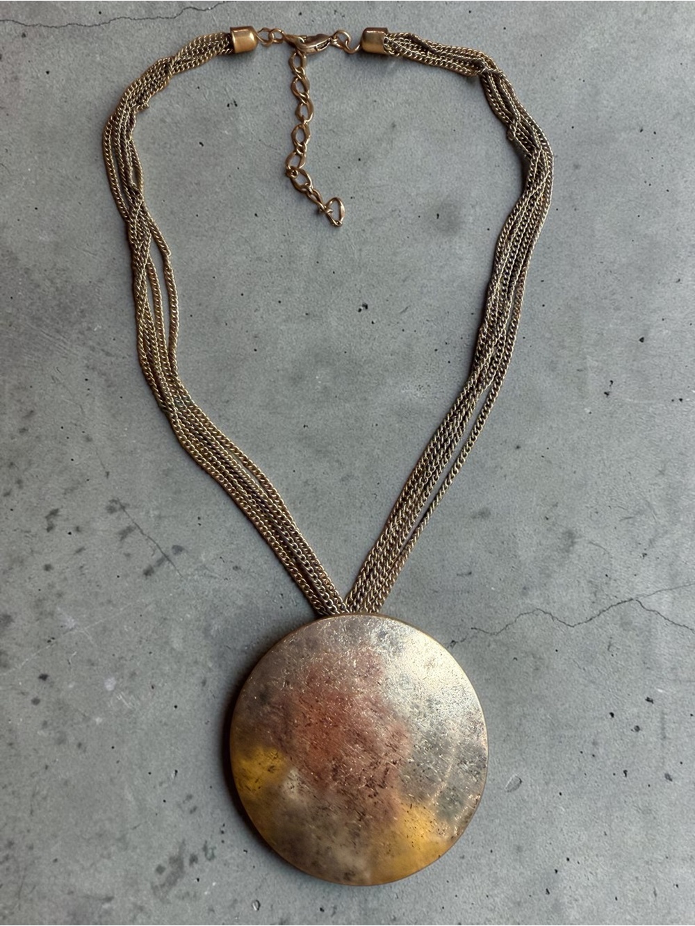 Silver Multi-Chain Necklace with Large Disc Pendant